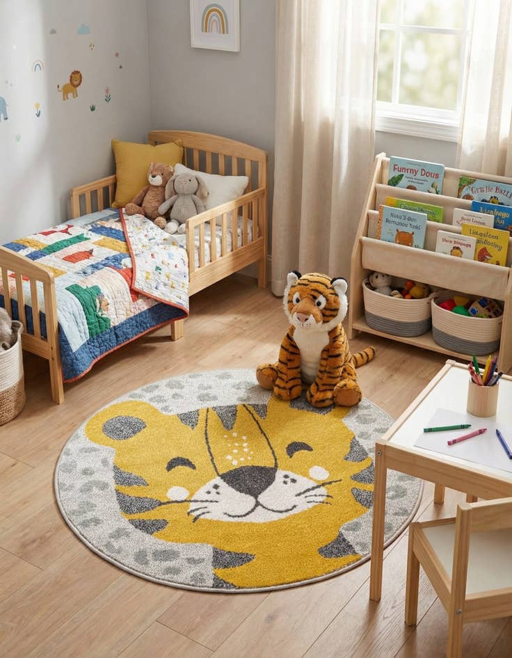 Detail image of 3' 3 x 3' 3 Tiger Whimsy Kids Round Rug