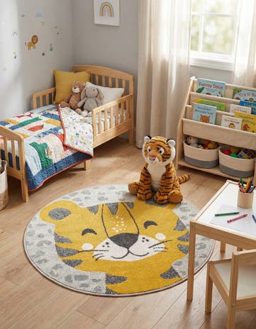 3' 3 x 3' 3 Tiger Whimsy Kids Round Rug