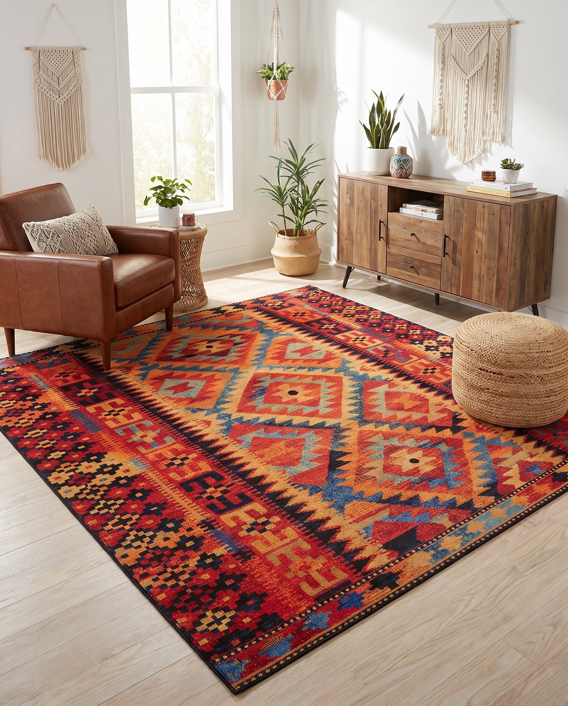 7' 10 x 7' 10 Easy-Clean Tribal Indoor / Outdoor Square Rug
