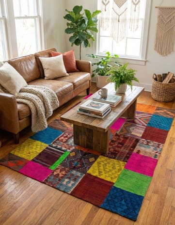 5' 6 x 7' 8 Hand Woven Kilim Patchwork Wool Rug