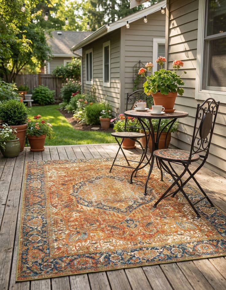 Detail image of 4' x 6'  Washable Traditional Indoor / Outdoor Rug