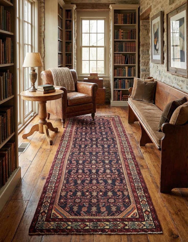 Detail image of  3' 6 x 9' 8  Hand Knotted Hossainabad Persian Wool Runner Rug