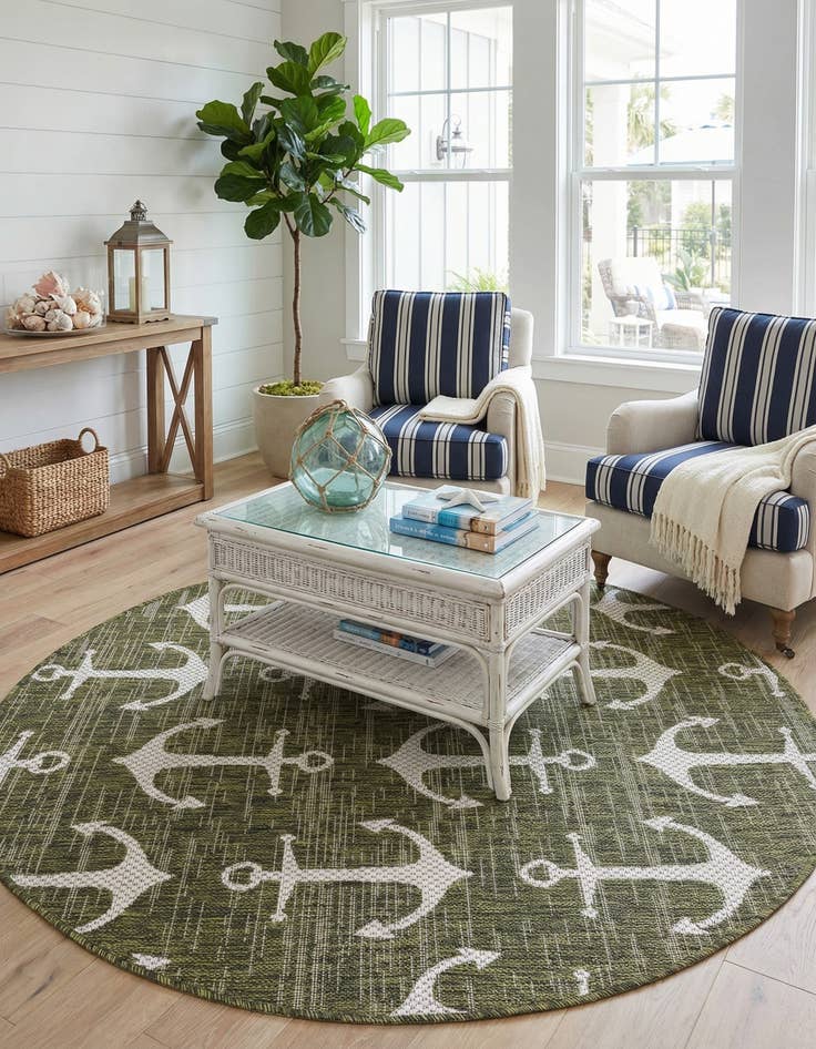 Detail image of 4' x 4'  Washable Coastal Indoor / Outdoor Round Rug