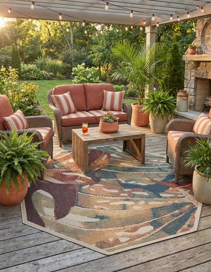 Detail image of 7' 10 x 7' 10  Washable Baja Indoor / Outdoor Octagon Rug