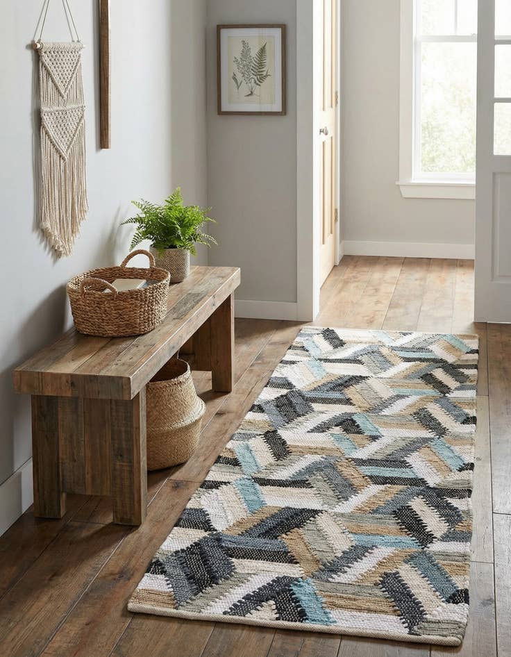 Detail image of  2' x 6' 1  Hand Braided Chindi Cotton Runner Rug