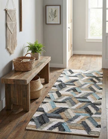 Blue Hand Braided Chindi Cotton Runner Rug