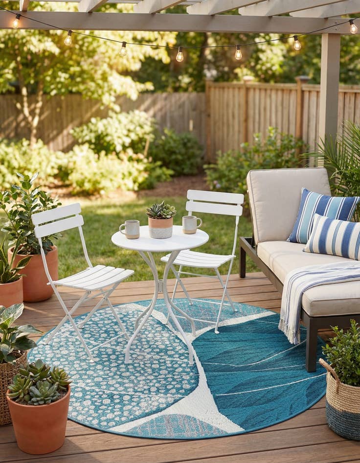 Detail image of 3' 3 x 3' 3  Washable Modern Indoor / Outdoor Round Rug