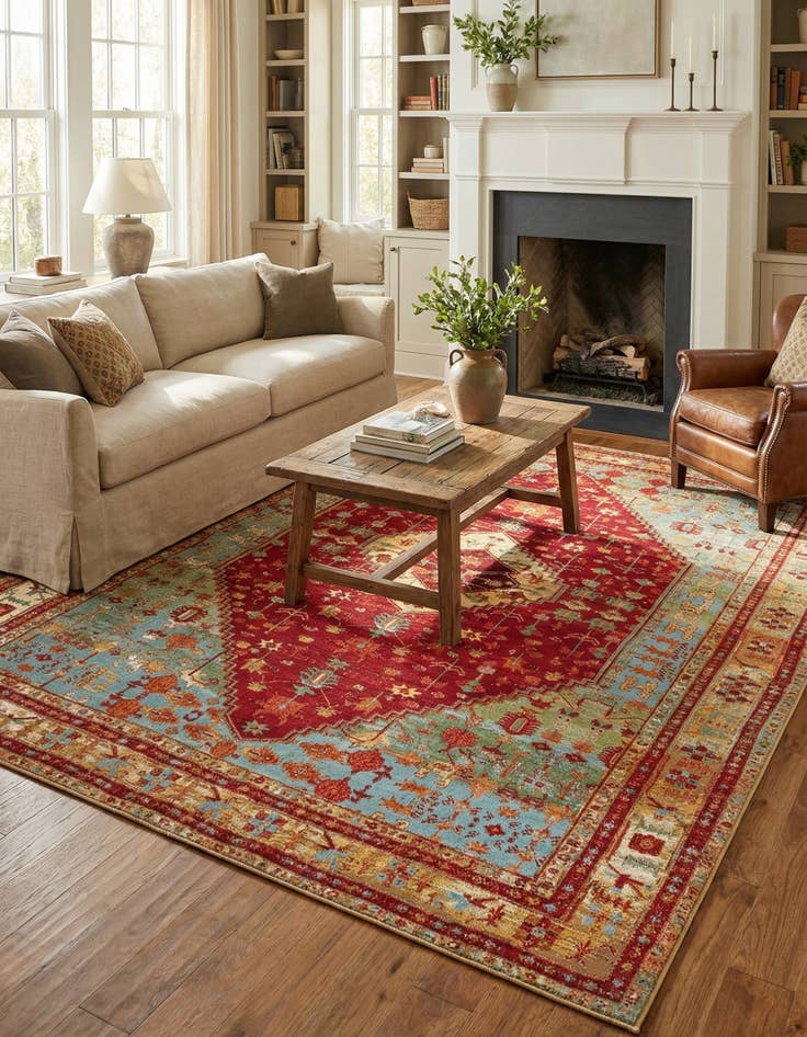 Detail image of 9' x 12'  Washable Traditional Indoor / Outdoor Rug