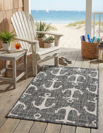 Charcoal Easy-Clean Coastal Indoor / Outdoor Rug