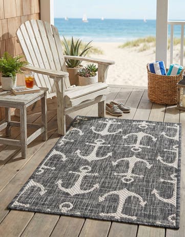Charcoal Easy-Clean Coastal Indoor / Outdoor Rug