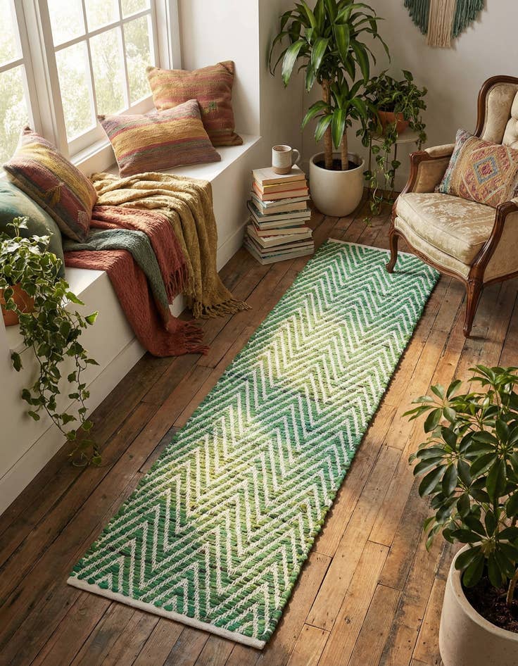 Detail image of  1' 2 x 10'  Hand Woven Chindi Chevron Table Runner Rug