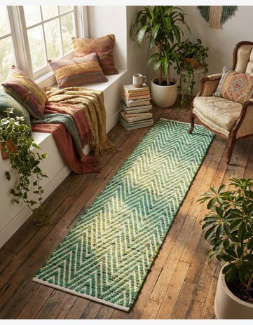 1' 2 x 10' Hand Woven Chindi Chevron Table Runner Rug