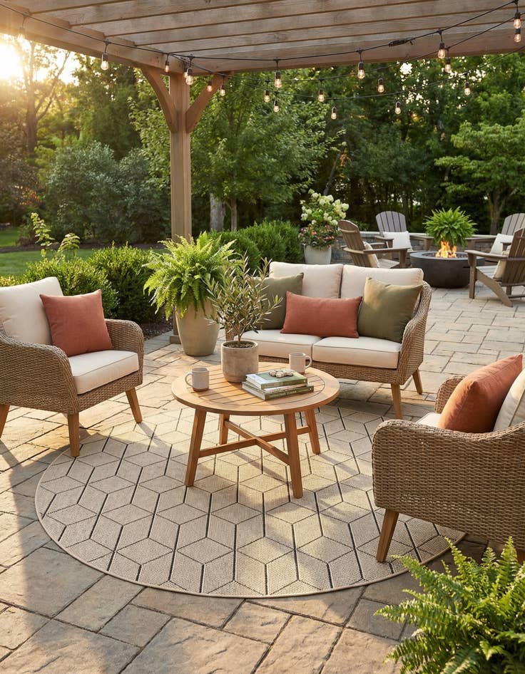 Detail image of  7' 10 x 7' 10  Washable Lattice Indoor / Outdoor Round Rug