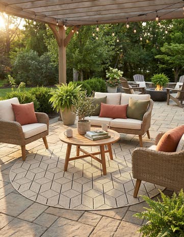 7' 10 x 7' 10 Easy-Clean Lattice Indoor / Outdoor Round Rug