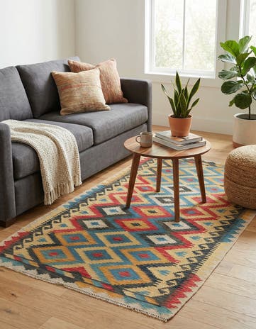 3' 5 x 6' 4 Hand Woven Kilim Maymana Wool Rug