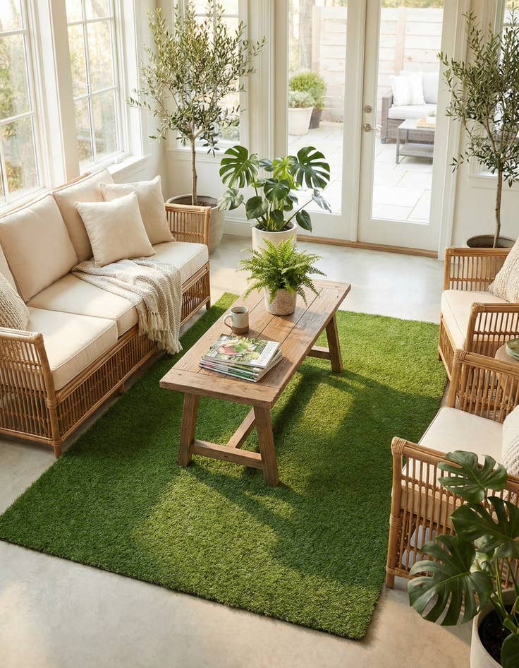Detail image of 5' x 8'  Washable Grass Indoor / Outdoor Rug