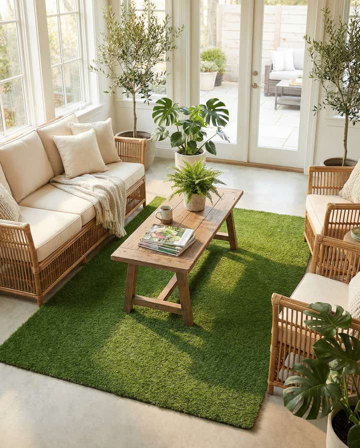 5' x 8' Easy-Clean Grass Indoor / Outdoor Rug