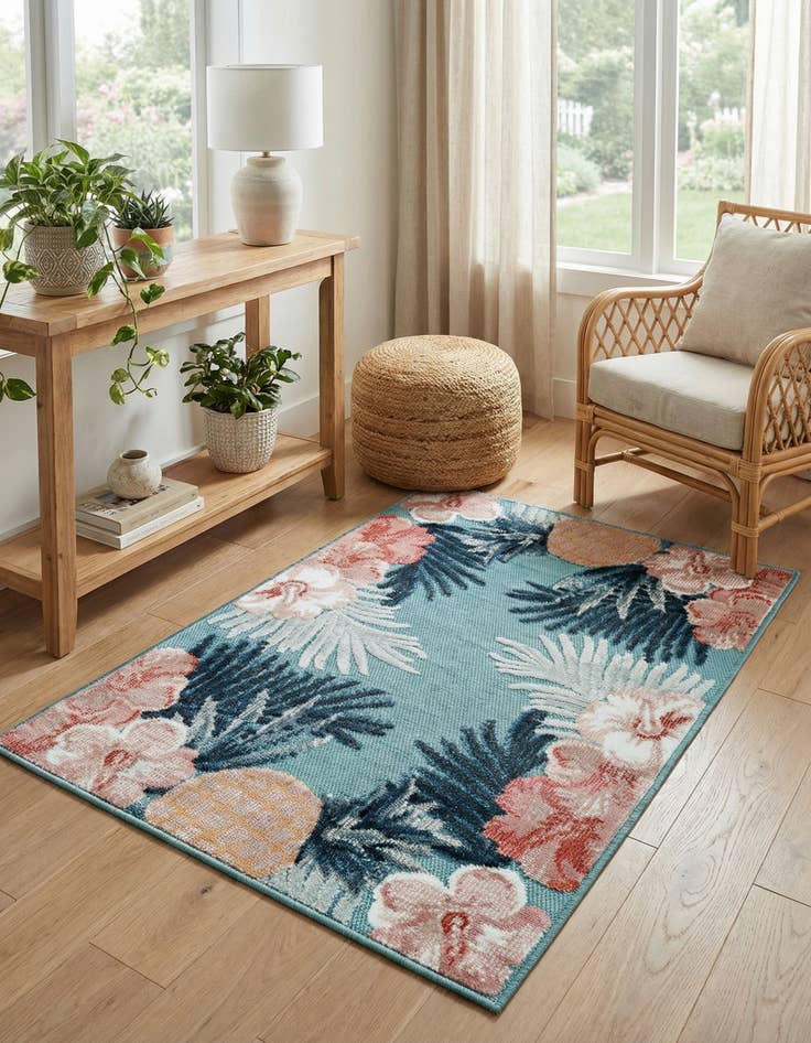 Detail image of  2' 2 x 3'  Washable Botanical Indoor / Outdoor Rug