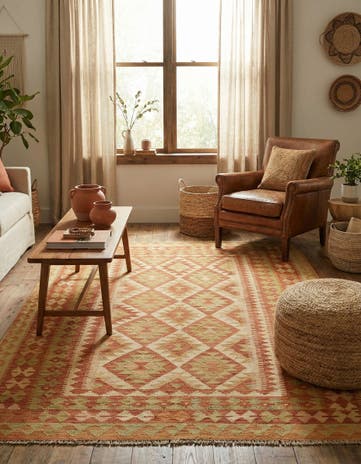 4' 9 x 6' 6 Hand Woven Kilim Waziri Wool Rug