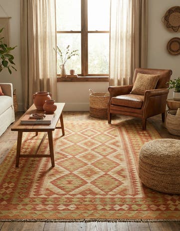 4' 9 x 6' 6 Hand Woven Kilim Waziri Wool Rug