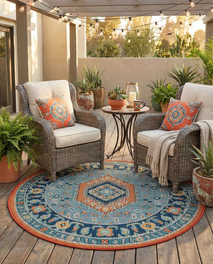 4' x 4' Easy-Clean Baja Indoor / Outdoor Round Rug