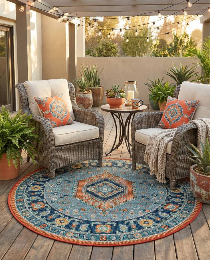 Detail image of 4' x 4' Easy-Clean Baja Indoor / Outdoor Round Rug