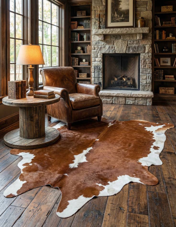 Detail image of 5' 1 x 6' 2 Cowhide Leather Rug