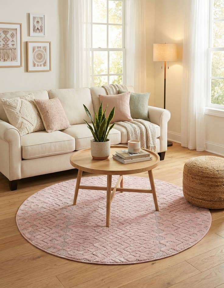 Detail image of 4' x 4'  Washable Trellis Textured Indoor / Outdoor Round Rug