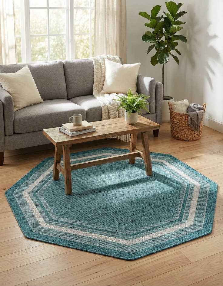 Detail image of 5' 3 x 5' 3  Washable Border Indoor / Outdoor Octagon Rug