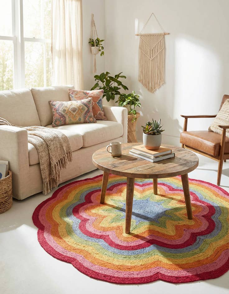 Detail image of 7' 1 x 7' 1  Hand Braided Happy Rugs Jawbreaker Poppy Round