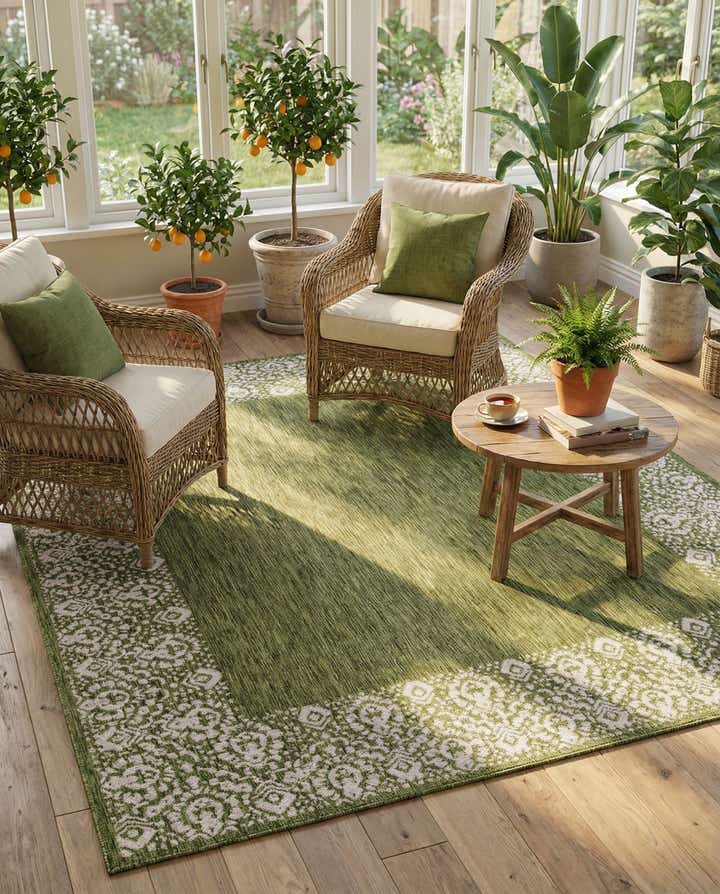 6' x 9' Easy-Clean Border Indoor / Outdoor Rug