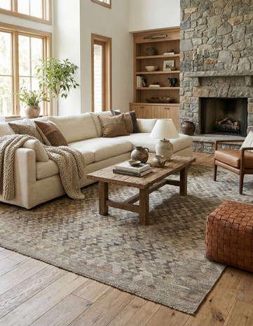 6' 9 x 9' 8 Hand Woven Kilim Maymana Wool Rug