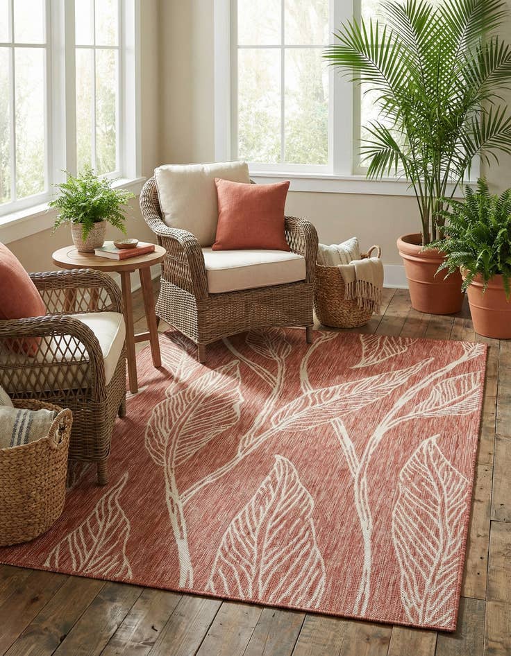 Detail image of  5' 3 x 8'  Washable Botanical Indoor / Outdoor Rug