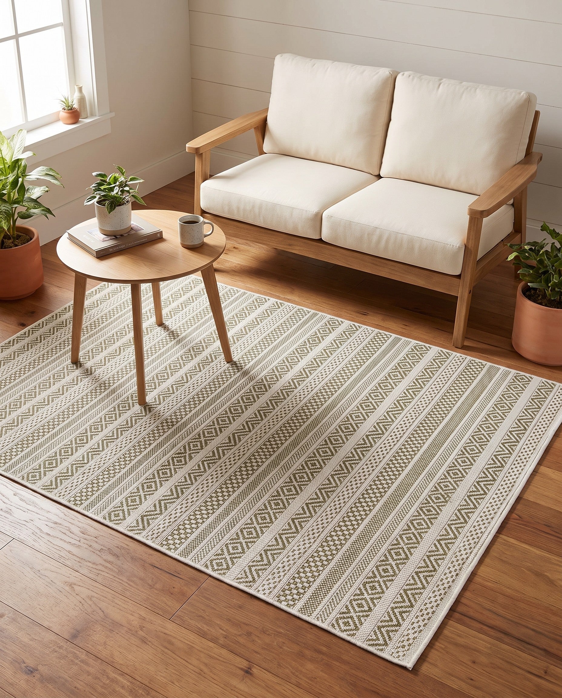 125cm x 185cm Easy-Clean Striped Indoor / Outdoor Rug