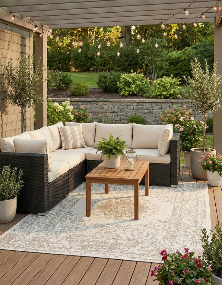 Detail image of  7' 10 x 10'  Washable Traditional Indoor / Outdoor Rug