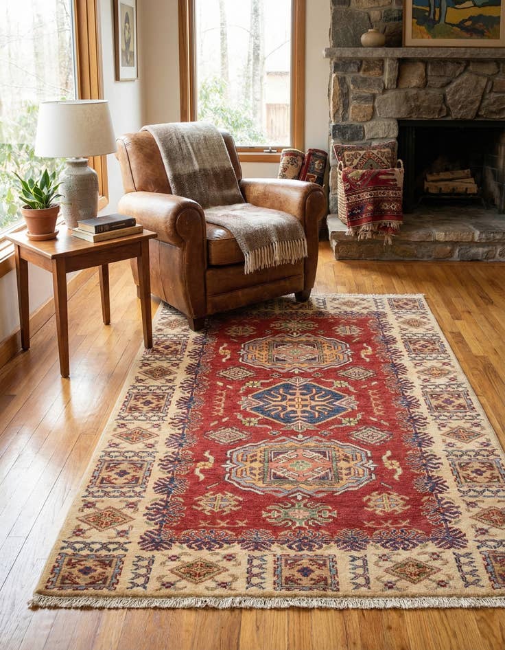 Detail image of 3' 4 x 4' 10 Hand Knotted Kazak Oriental Rug