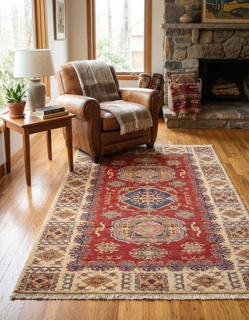 3' 4 x 4' 10 Hand Knotted Kazak Oriental Rug