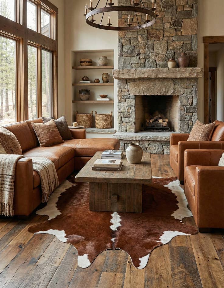 Detail image of 6' 1 x 6' 1 Cowhide Leather Square Rug