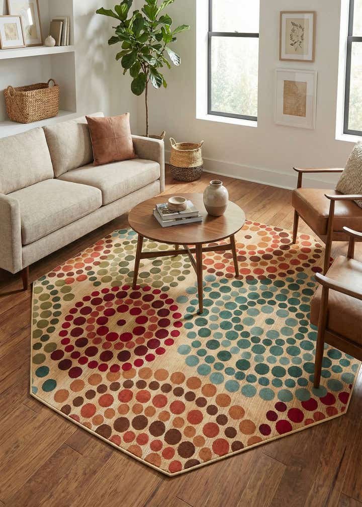 7' 10 x 7' 10 Easy-Clean Modern Indoor / Outdoor Octagon Rug