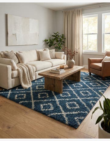 Navy Blue Lattice Shag Rug