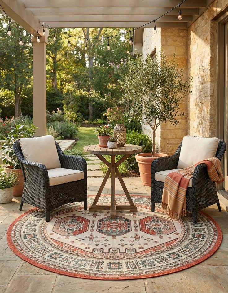Detail image of 6' x 6'  Washable Traditional Indoor / Outdoor Round Rug