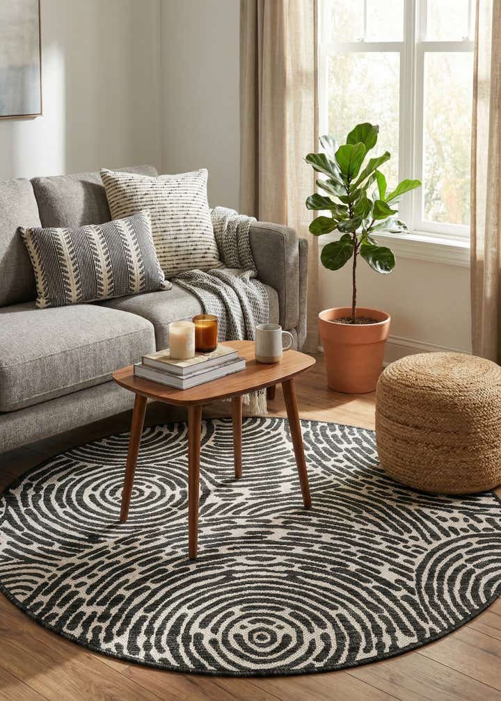 4' x 4' Easy-Clean Modern Indoor / Outdoor Round Rug