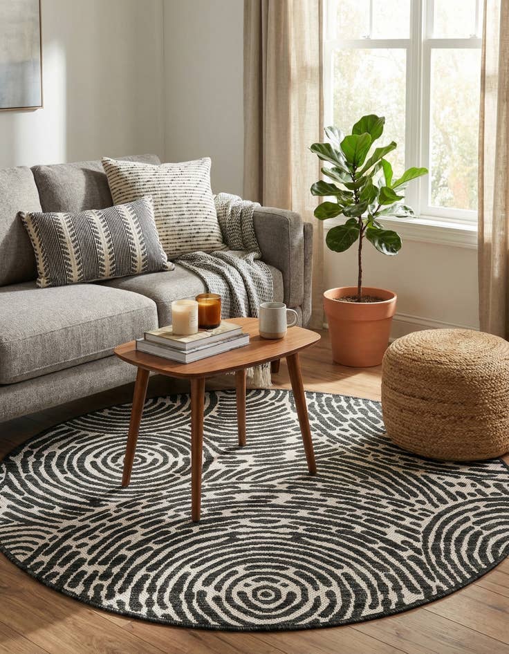 Detail image of 4' x 4' Easy-Clean Modern Indoor / Outdoor Round Rug