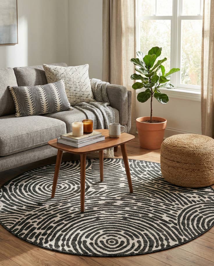 Detail image of 4' x 4' Easy-Clean Modern Indoor / Outdoor Round Rug