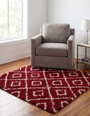 Burgundy Red Lattice Shag Square Rug