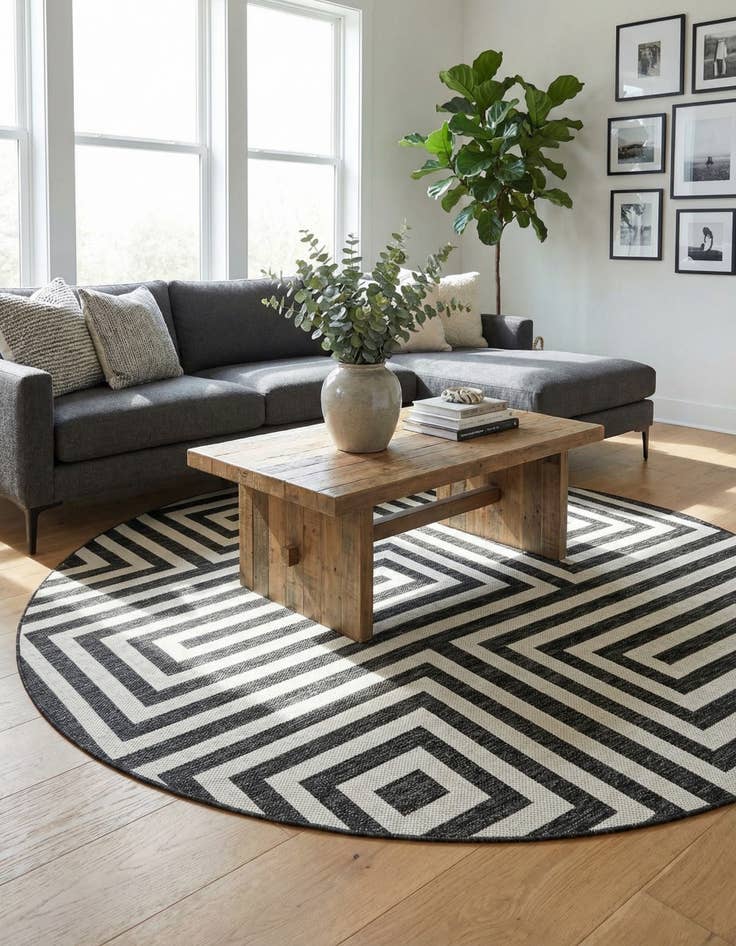 Detail image of 10' x 10'  Washable Modern Indoor / Outdoor Round Rug