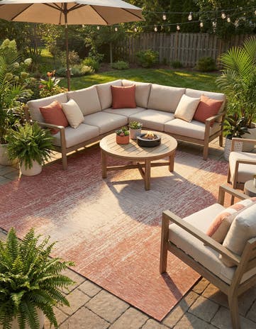 Rust Red Easy-Clean Modern Indoor / Outdoor Square Rug