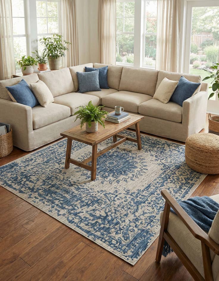 Detail image of 7' 10 x 7' 10  Washable Traditional Indoor / Outdoor Square Rug