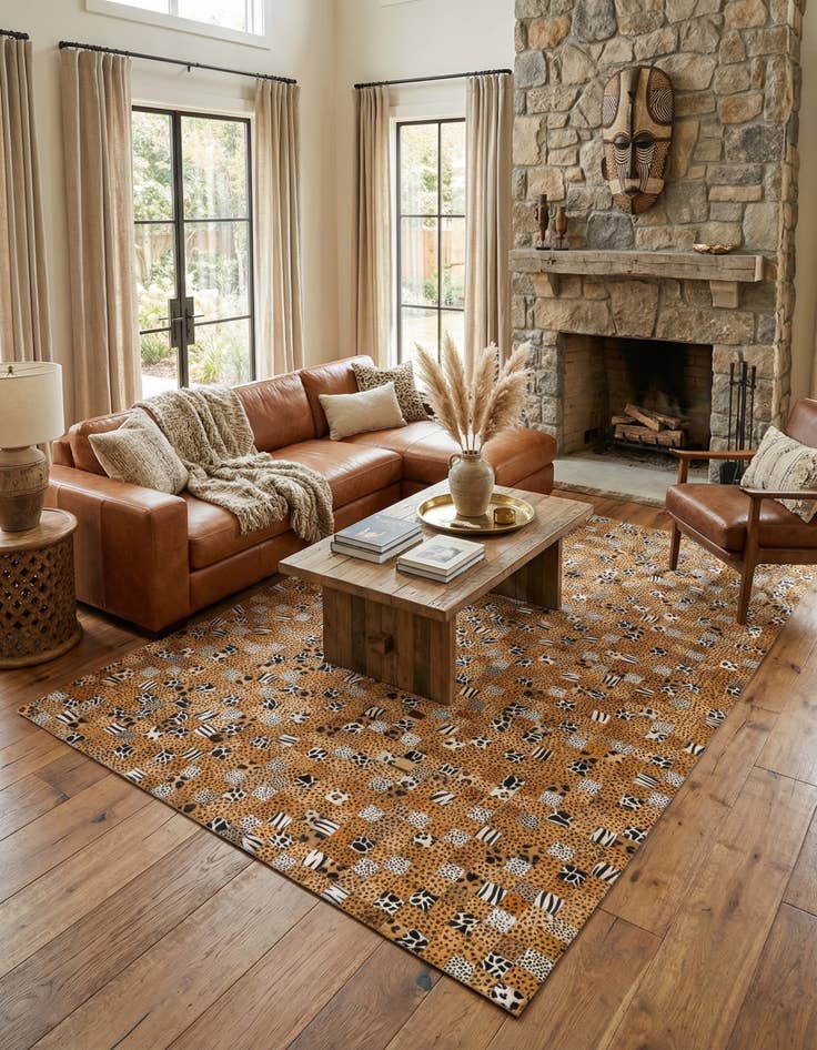 Detail image of 5' 1 x 8' Cowhide Leather Rug