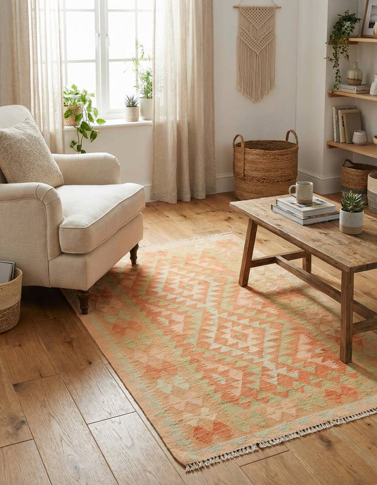 Detail image of 3' 2 x 5'  Hand Woven Kilim Waziri Wool Rug